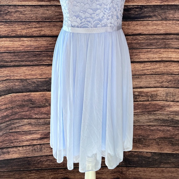 David's Bridal Light Blue Periwinkle Lace Dress - Picture 2 of 8